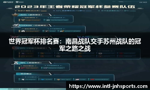 世界冠军杯排名赛：南昌战队交手苏州战队的冠军之路之战
